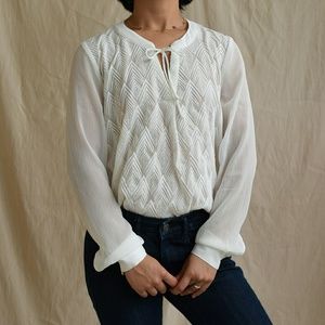 Modern embroidered sheer tie-front blouse